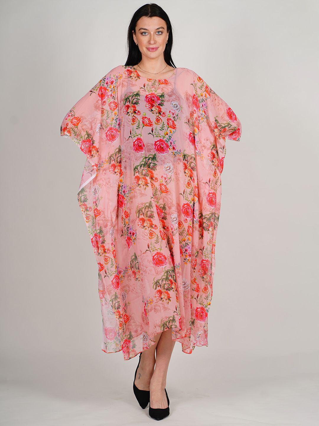 rajoria instyle floral print puff sleeve georgette kaftan midi dress