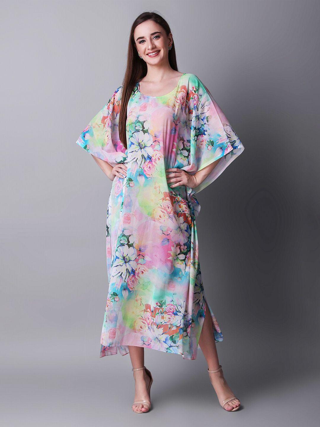 rajoria instyle floral printed kimono sleeves georgette kaftan dress