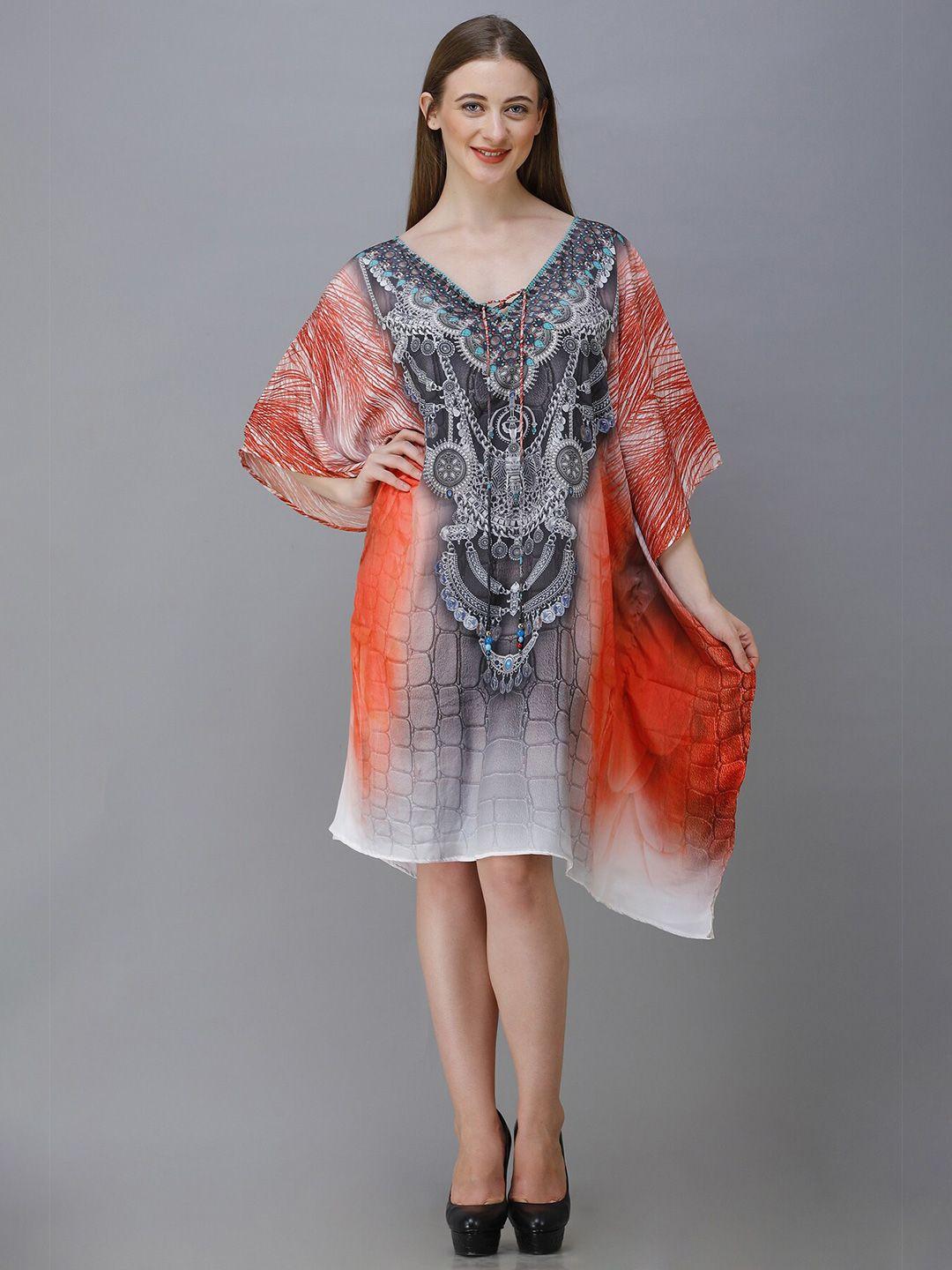 rajoria instyle grey & grey melange ethnic motifs georgette kaftan dress