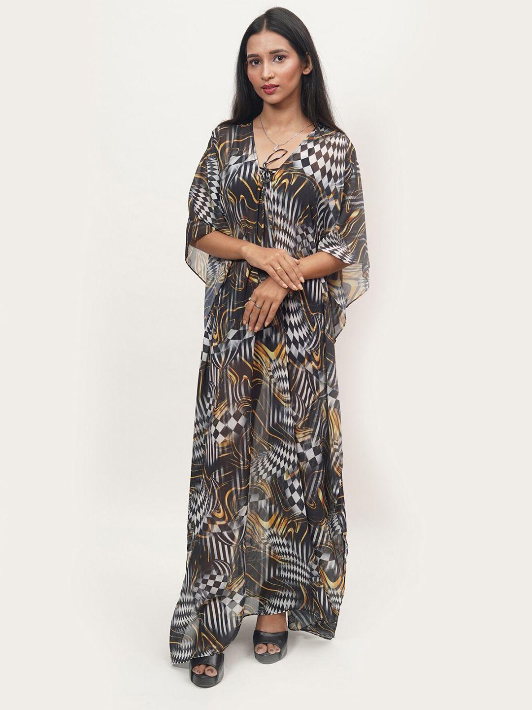 rajoria instyle multicoloured animal georgette ethnic kaftan maxi dress