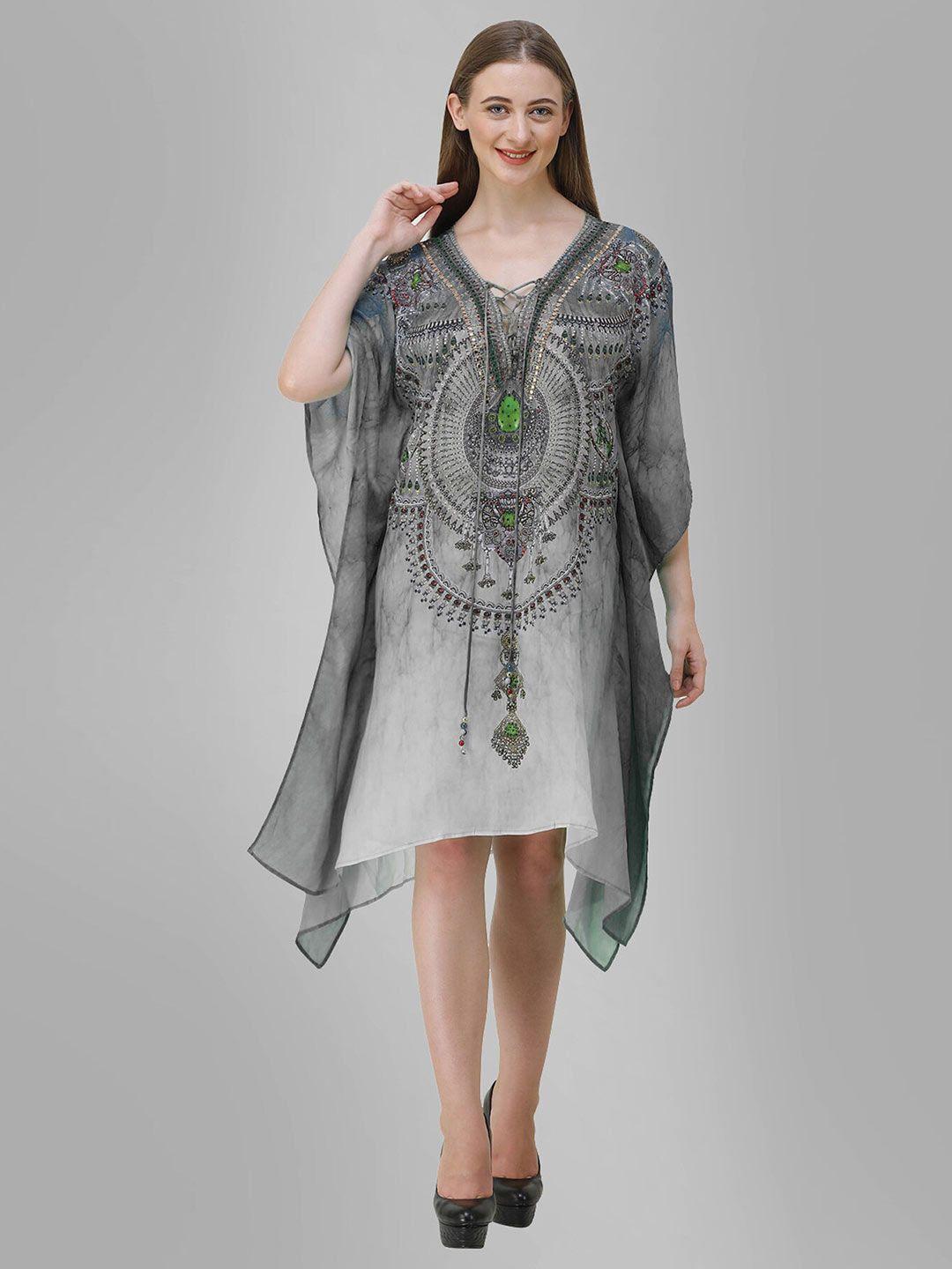 rajoria instyle multicoloured ethnic motifs georgette ethnic kaftan dress