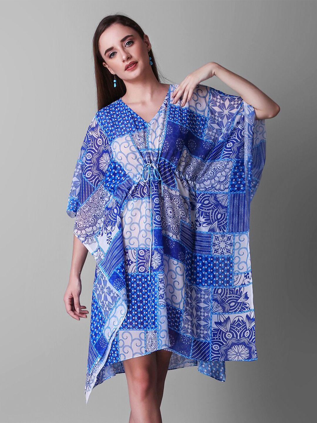 rajoria instyle multicoloured ethnic motifs print kimono sleeve georgette kaftan dress