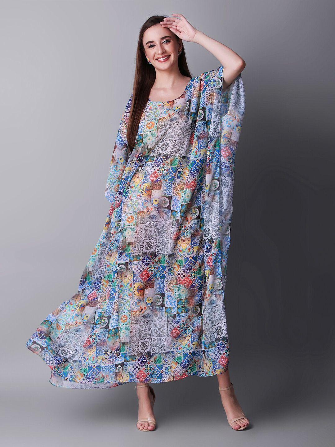 rajoria instyle multicoloured floral print bell sleeve georgette maxi dress