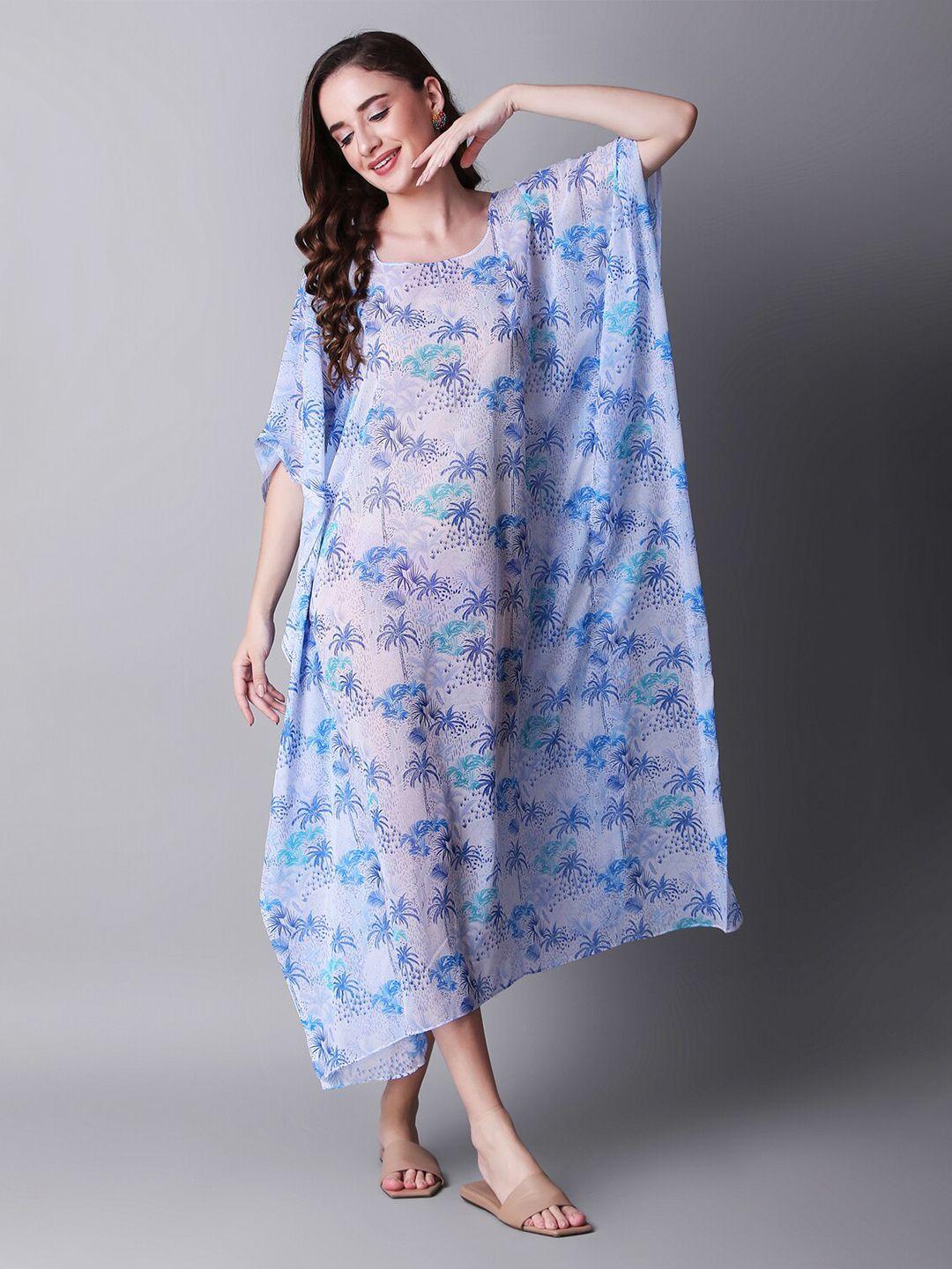 rajoria instyle multicoloured floral print off-shoulder flared sleeve georgette kaftan midi dress