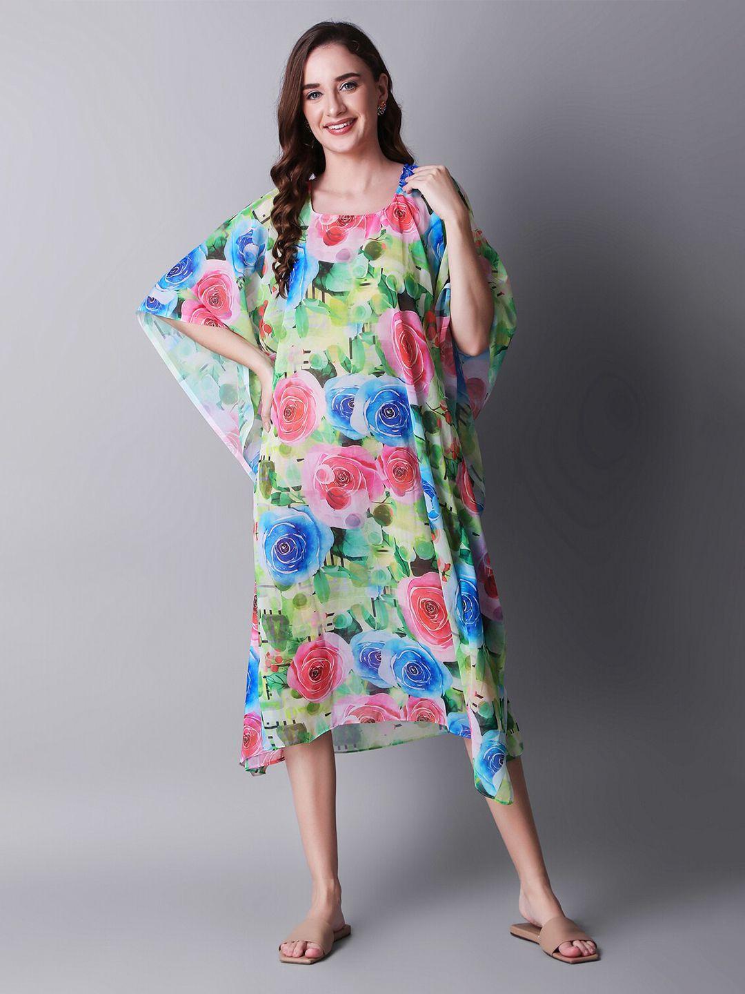 rajoria instyle multicoloured floral print slit sleeve georgette kaftan midi dress