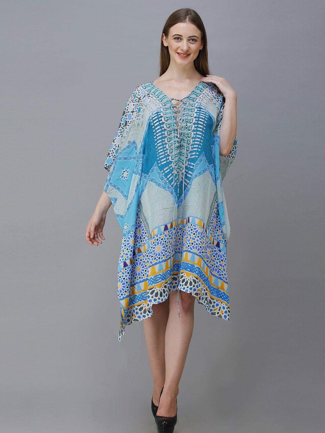 rajoria instyle multicoloured georgette ethnic kaftan midi dress