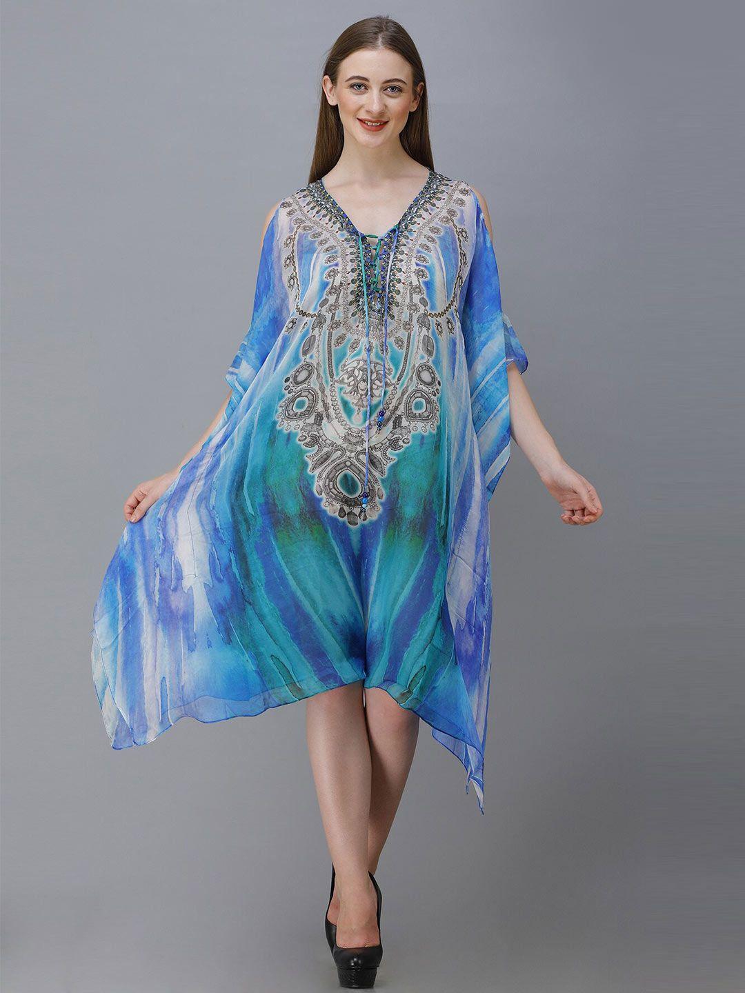 rajoria instyle multicoloured georgette ethnic kaftan midi dress