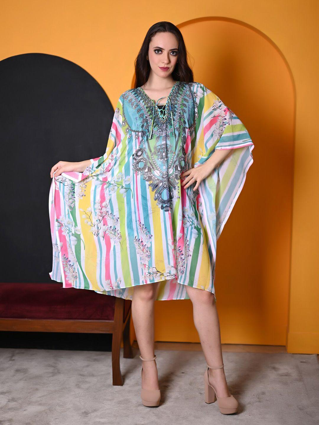 rajoria instyle multicoloured print georgette a-line dress