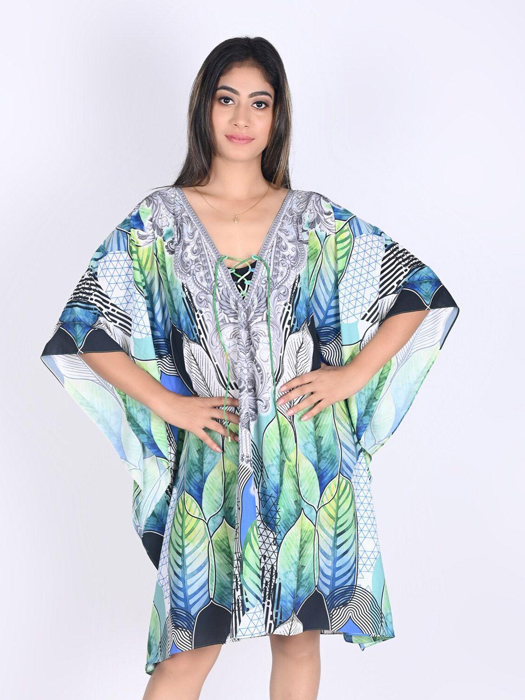 rajoria instyle multicoloured tropical georgette kaftan dress