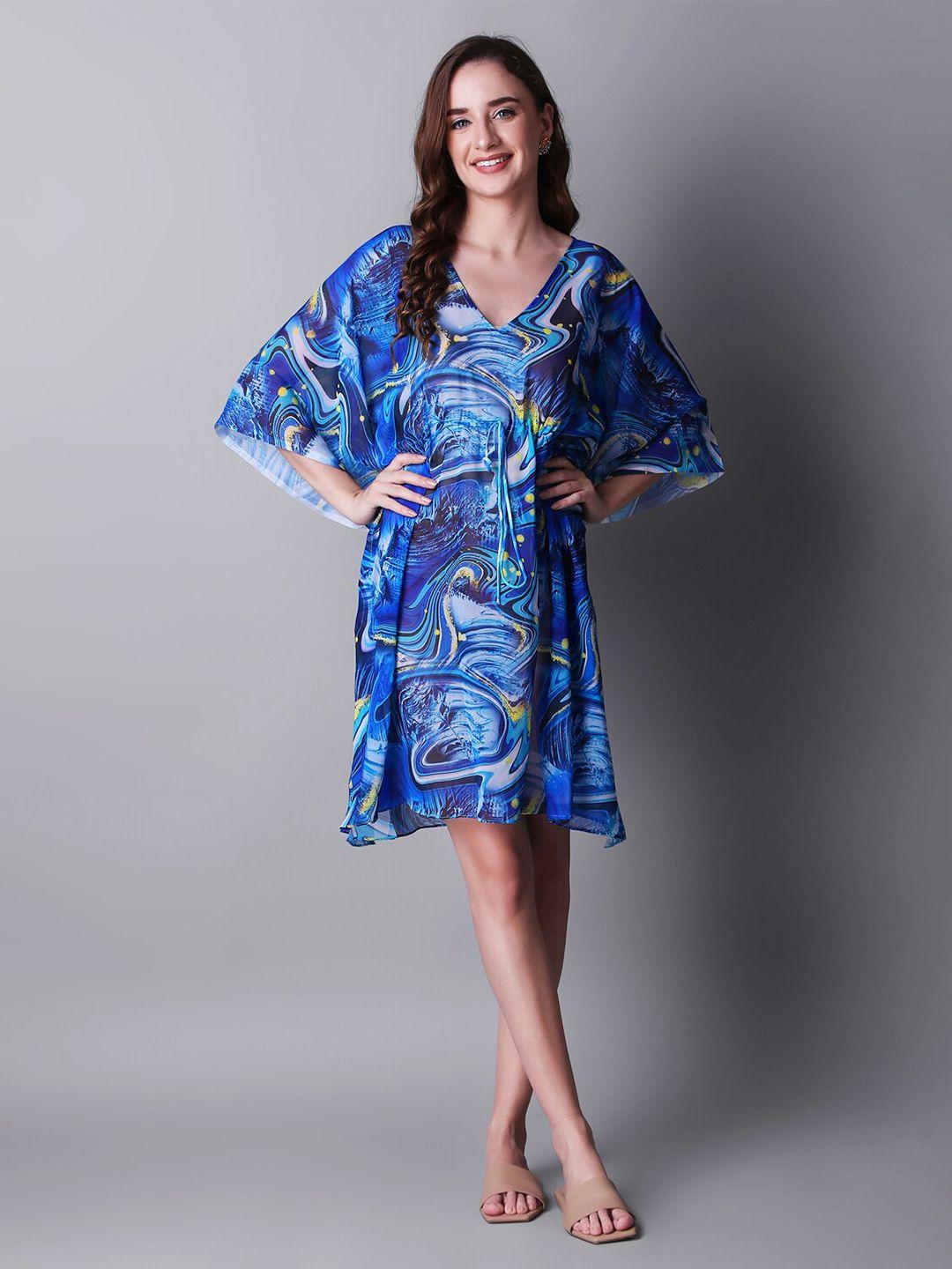 rajoria instyle multicoloured tropical print kimono sleeve georgette kaftan dress