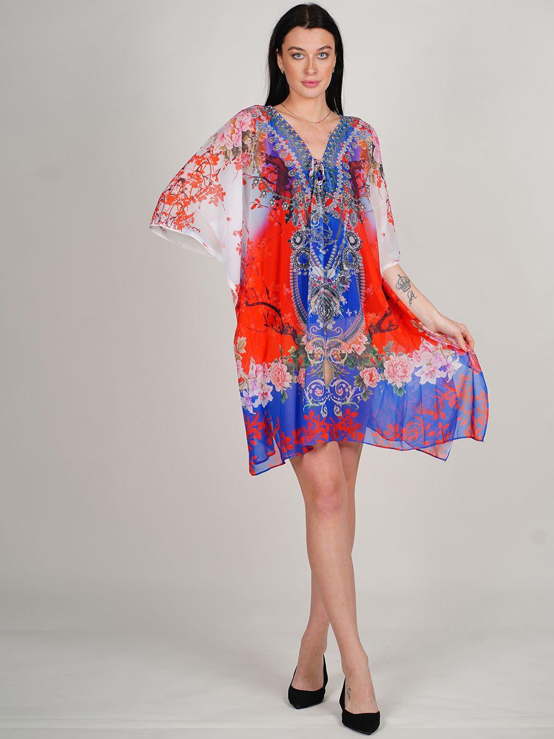 rajoria instyle print flared sleeve georgette a-line dress