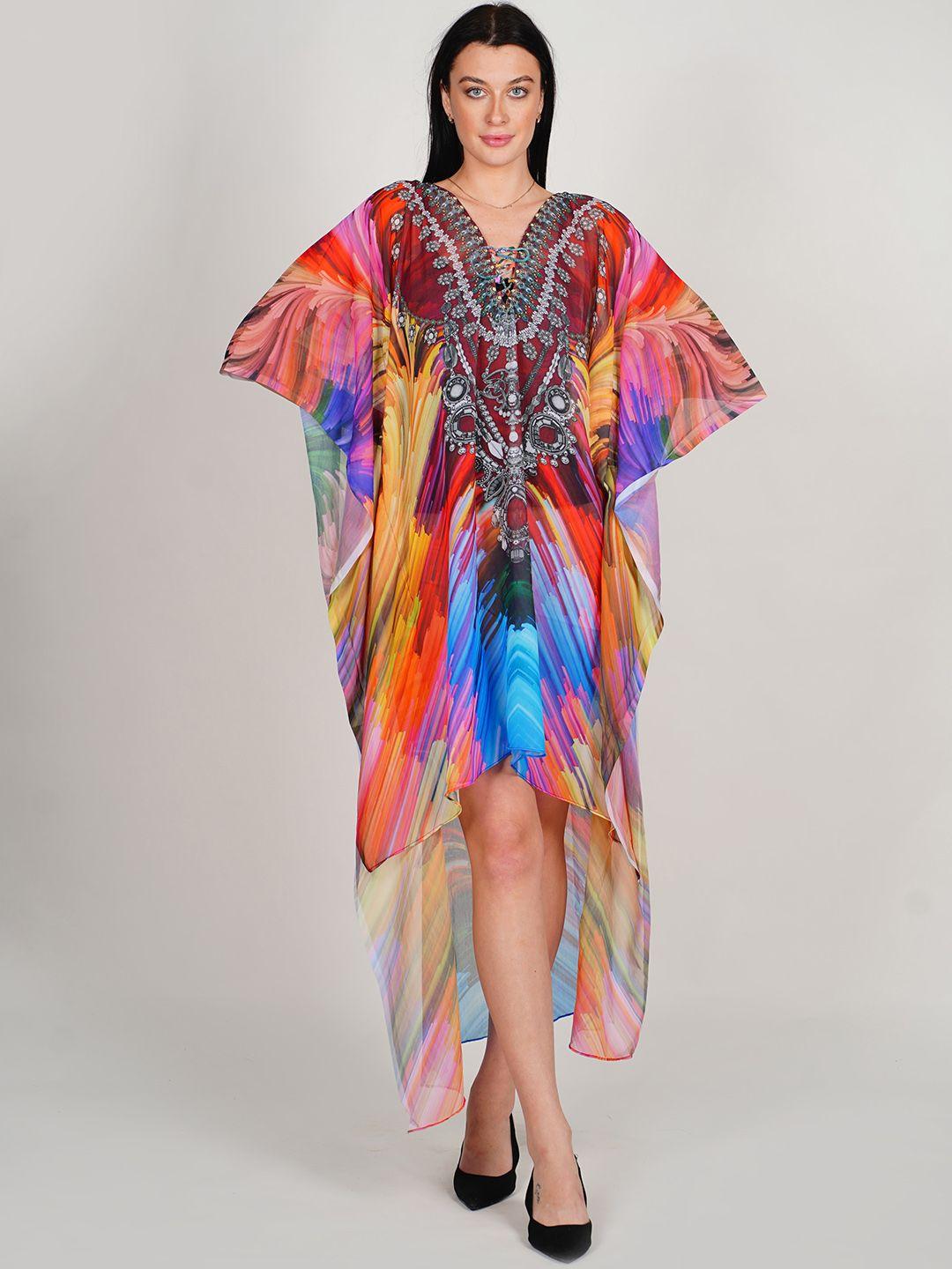 rajoria instyle print flared sleeve georgette kaftan dress