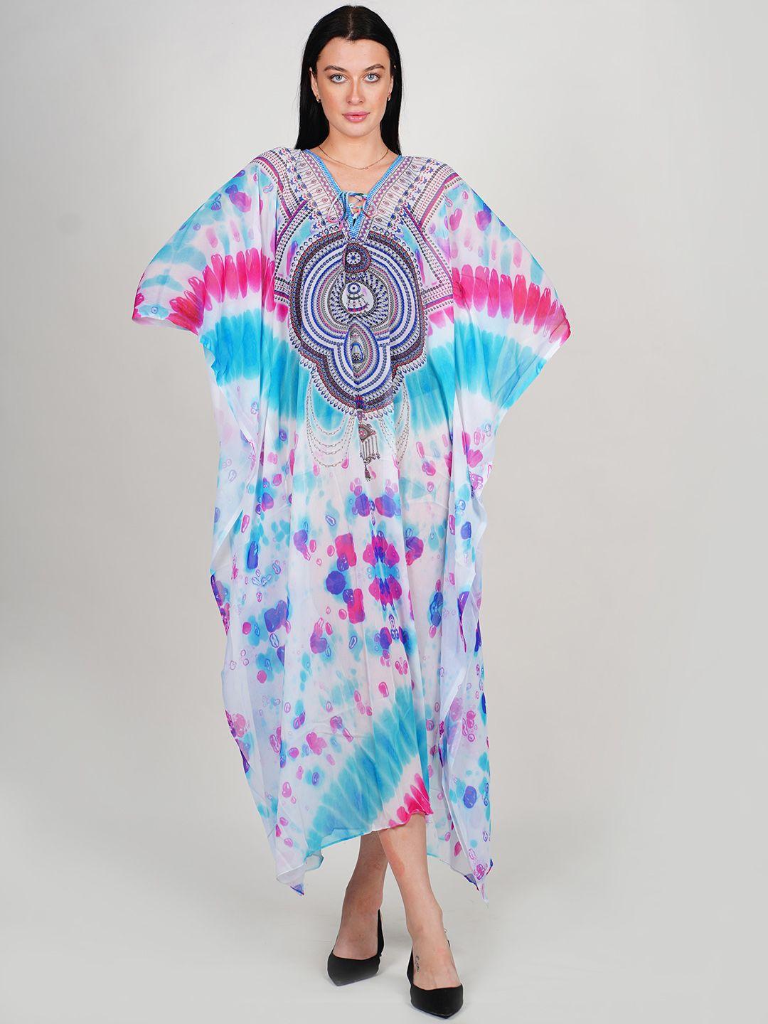 rajoria instyle print kimono sleeve georgette kaftan maxi dress