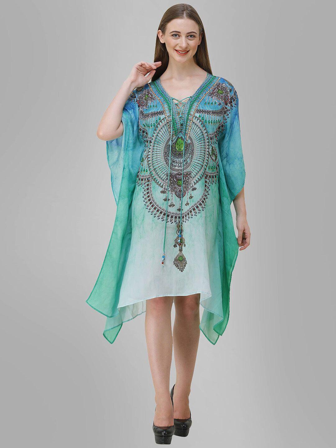 rajoria instyle sea green ethnic motifs georgette kaftan dress