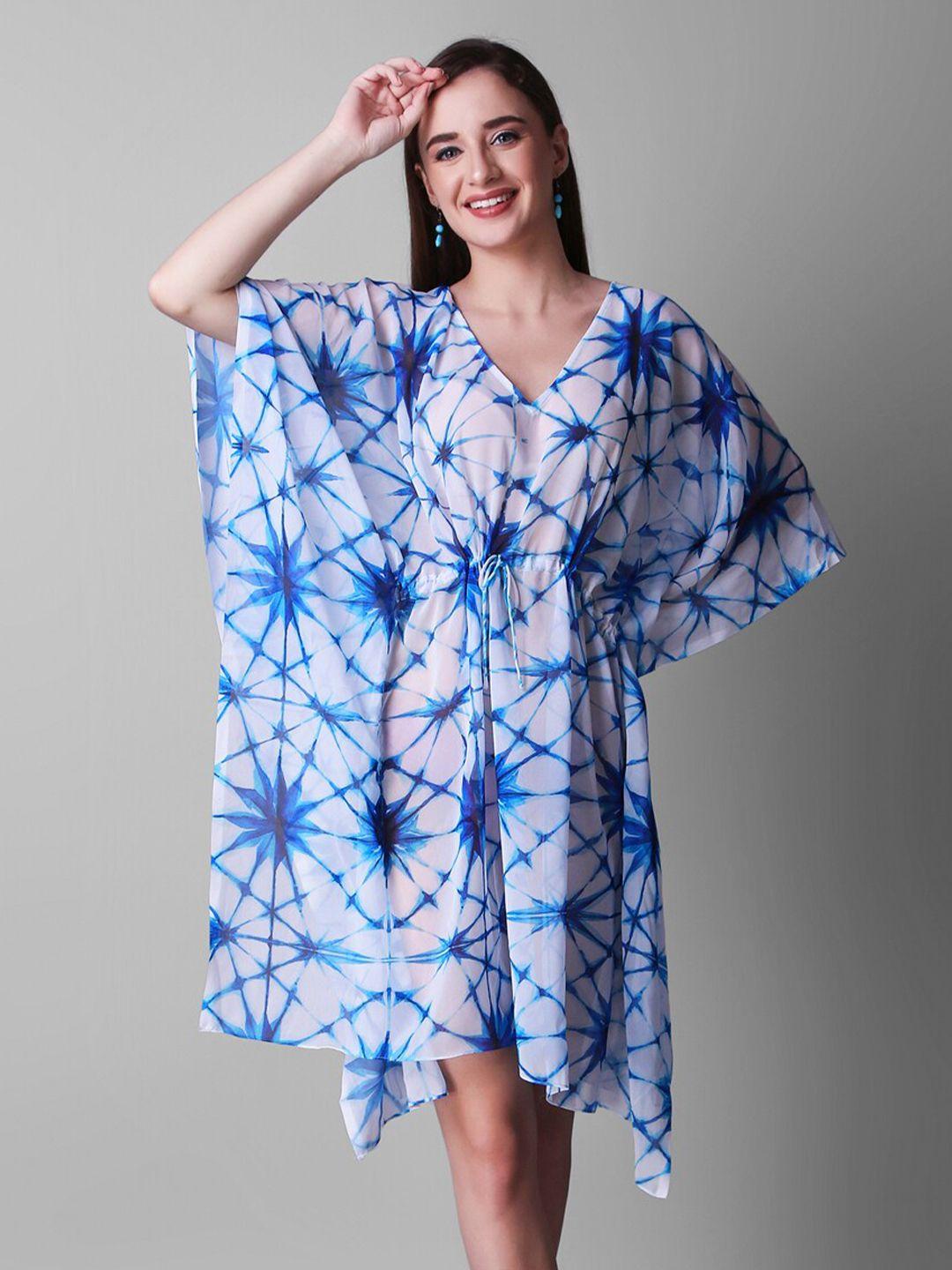 rajoria instyle tie and dyed kimono sleeves georgette kaftan dress