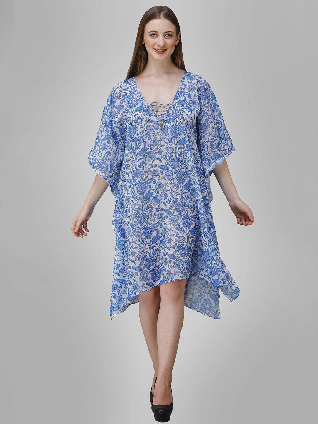 rajoria instyle women blue floral georgette ethnic kaftan dress