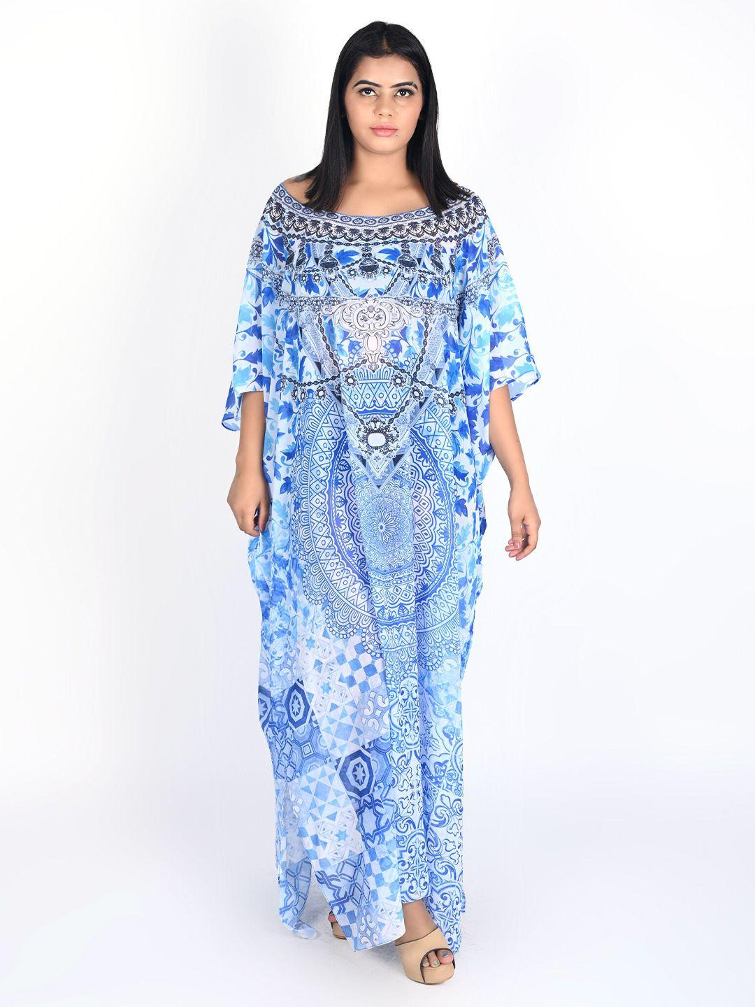 rajoria instyle women blue floral georgette kaftan maxi dress