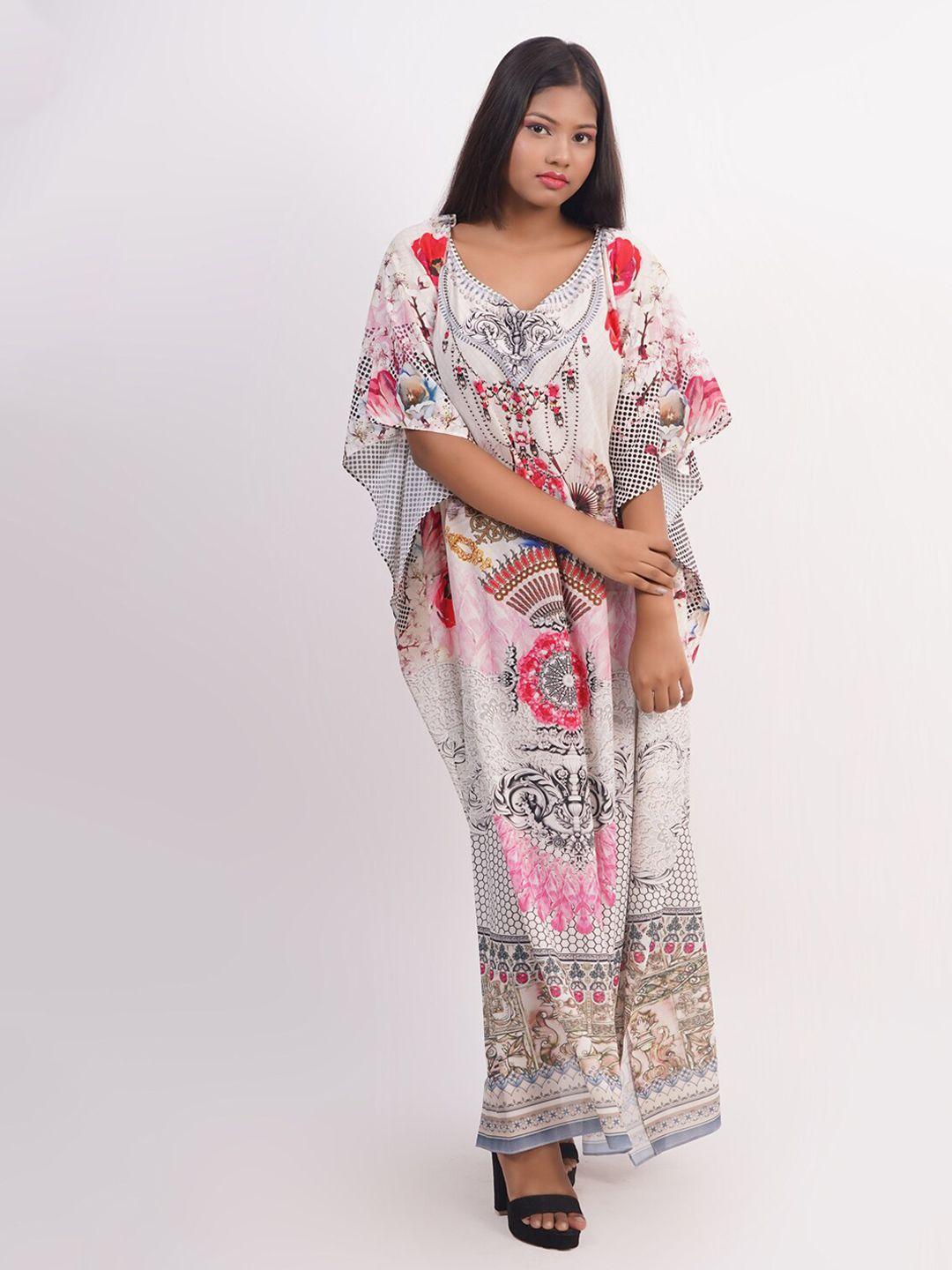 rajoria instyle women white printed kaftan maxi dress