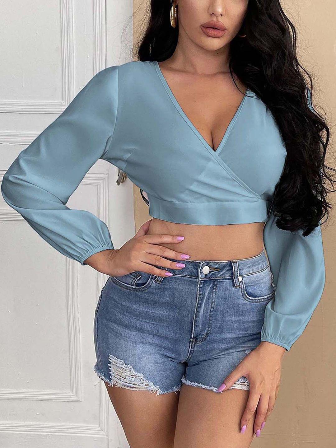rajovati turquoise blue cotton styled back crop top