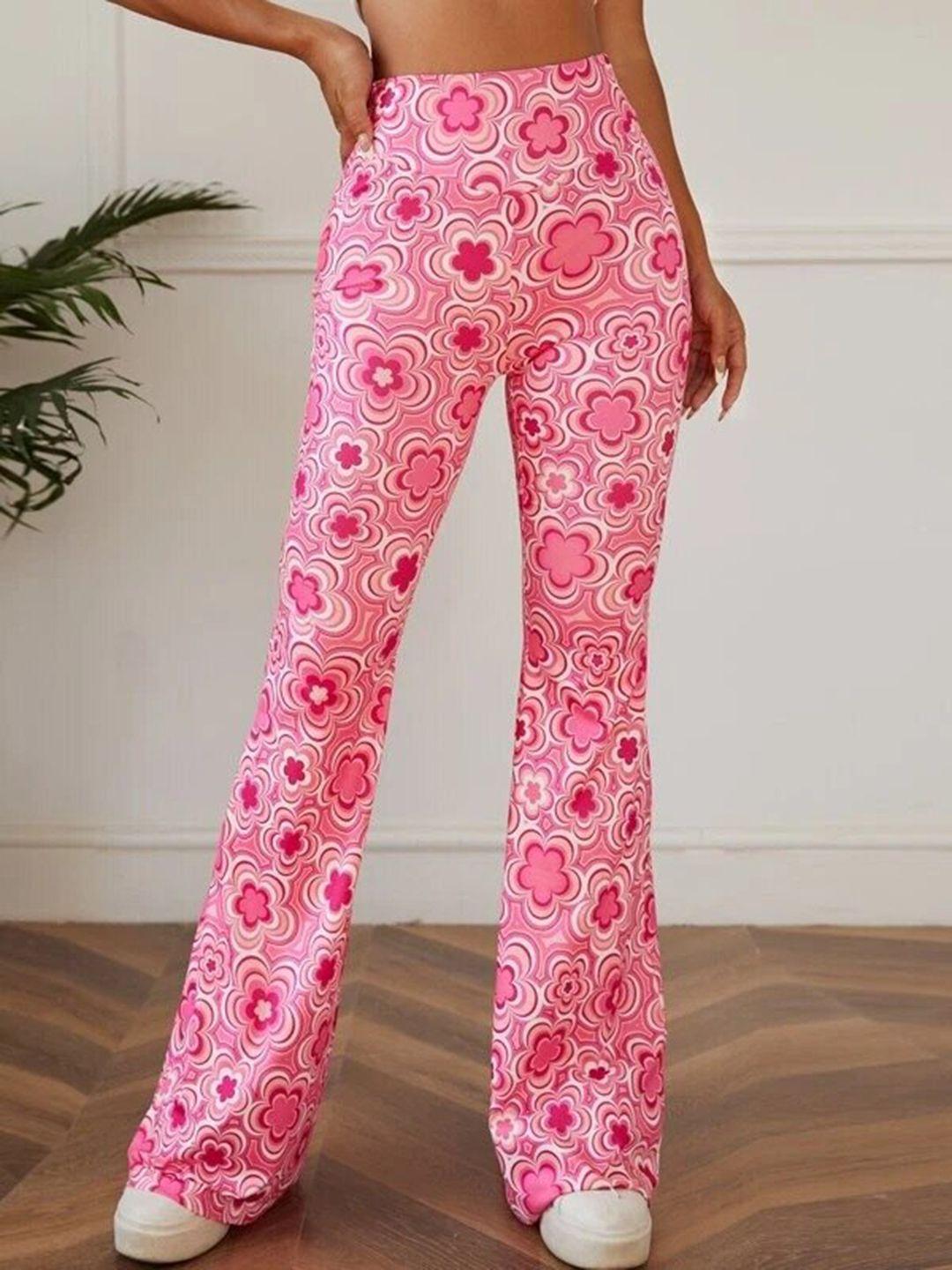 rajovati women pink floral printed comfort high-rise trousers