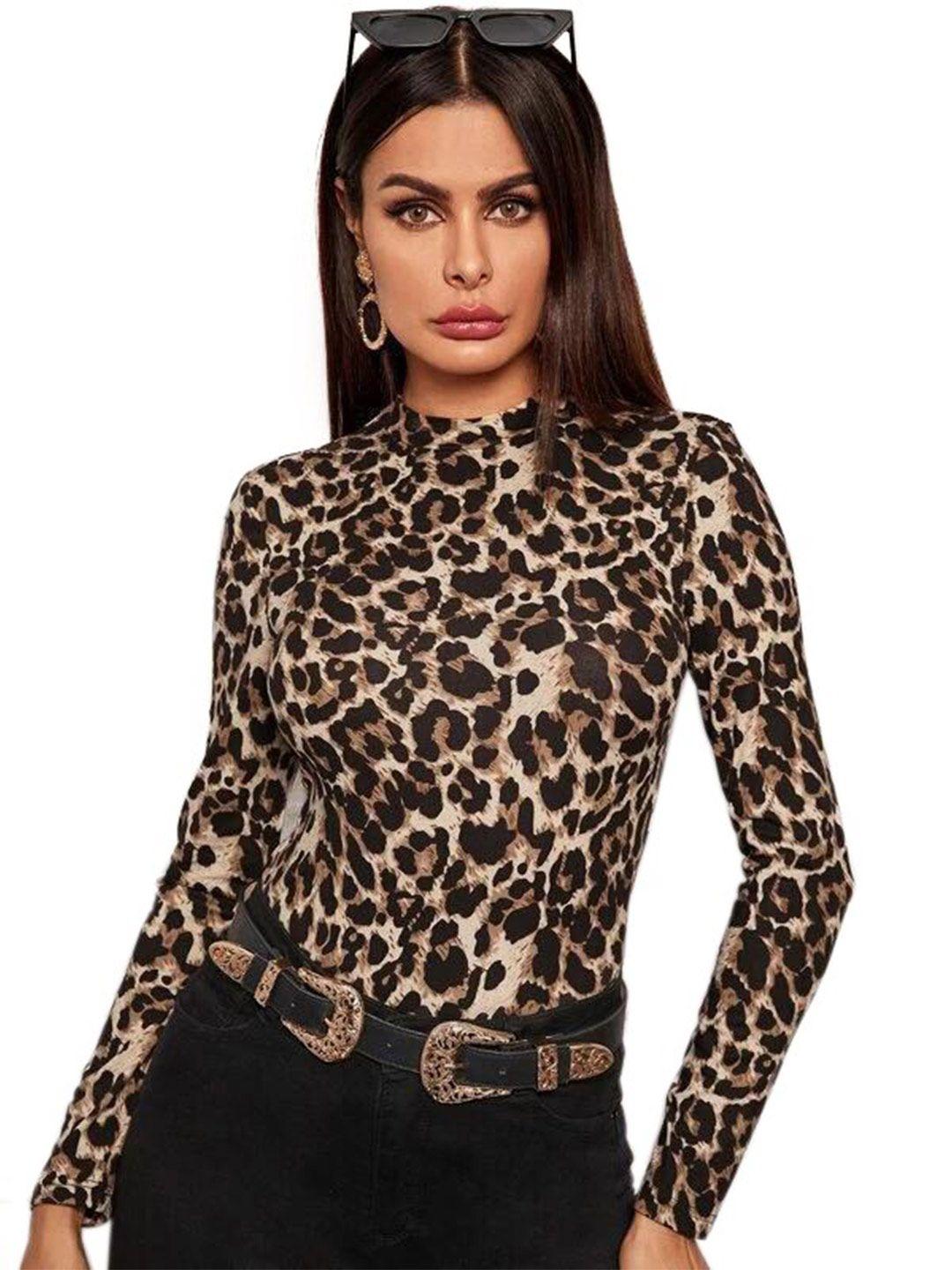 rajovati animal printed high neck fitted top
