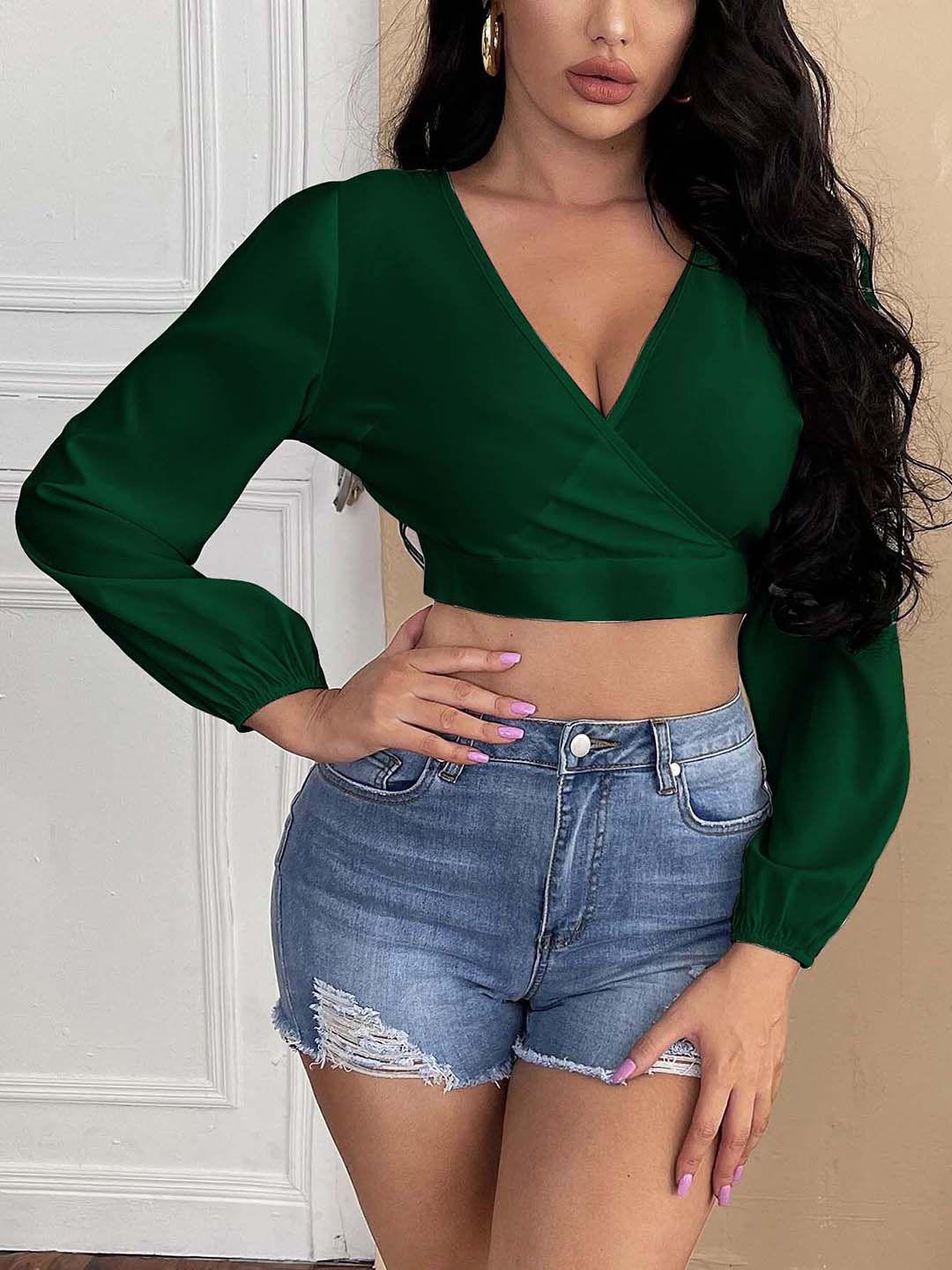 rajovati green cotton styled back crop top