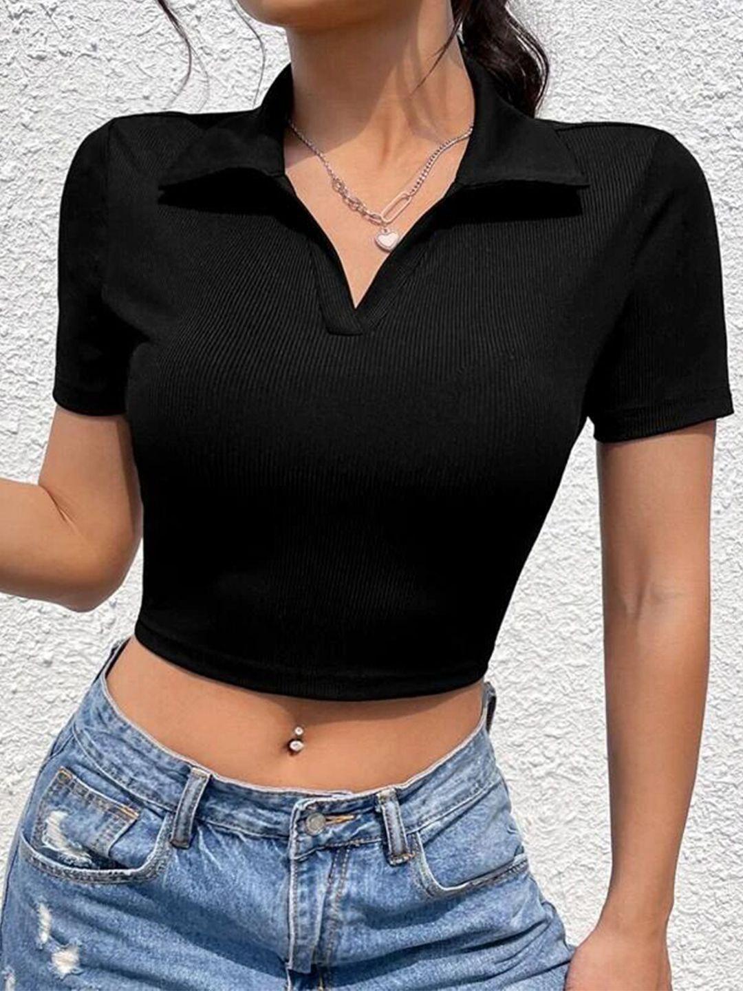 rajovati polo collar cotton fitted crop top