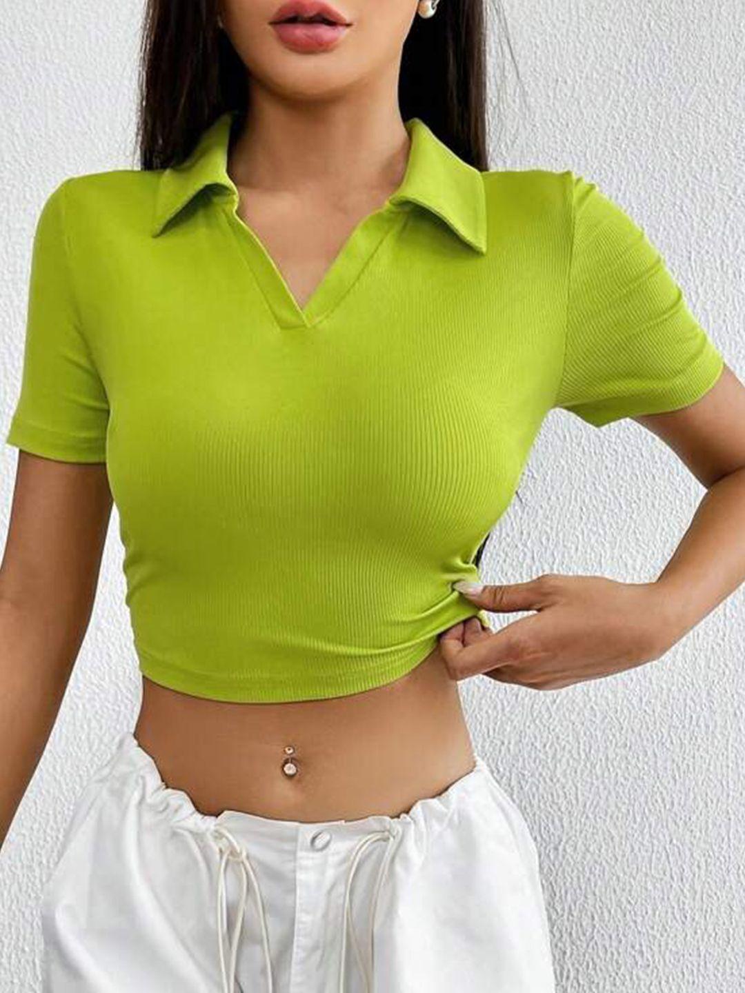 rajovati polo collar cotton fitted crop top