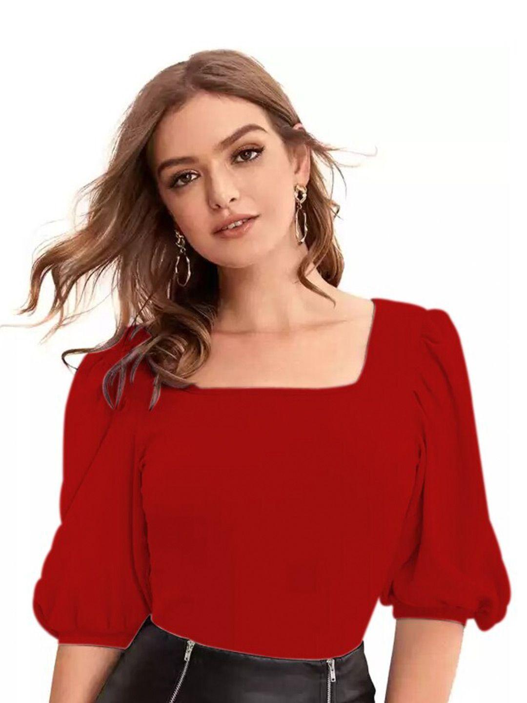 rajovati red puff sleeve cotton top