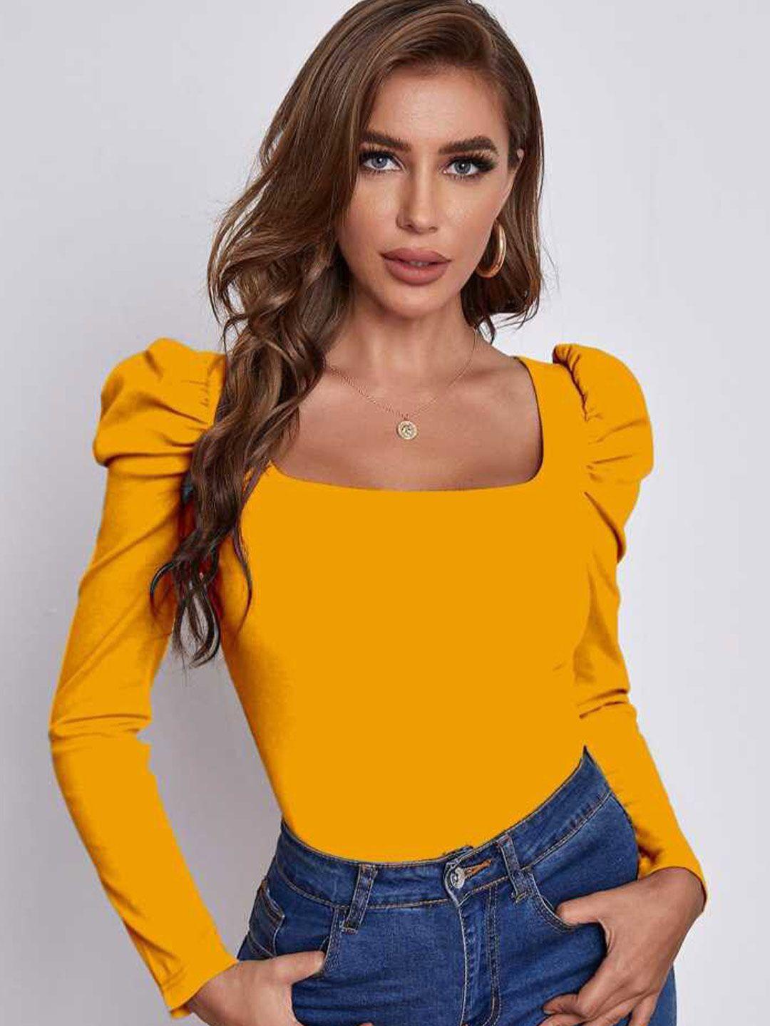 rajovati square neck puff sleeves fitted top