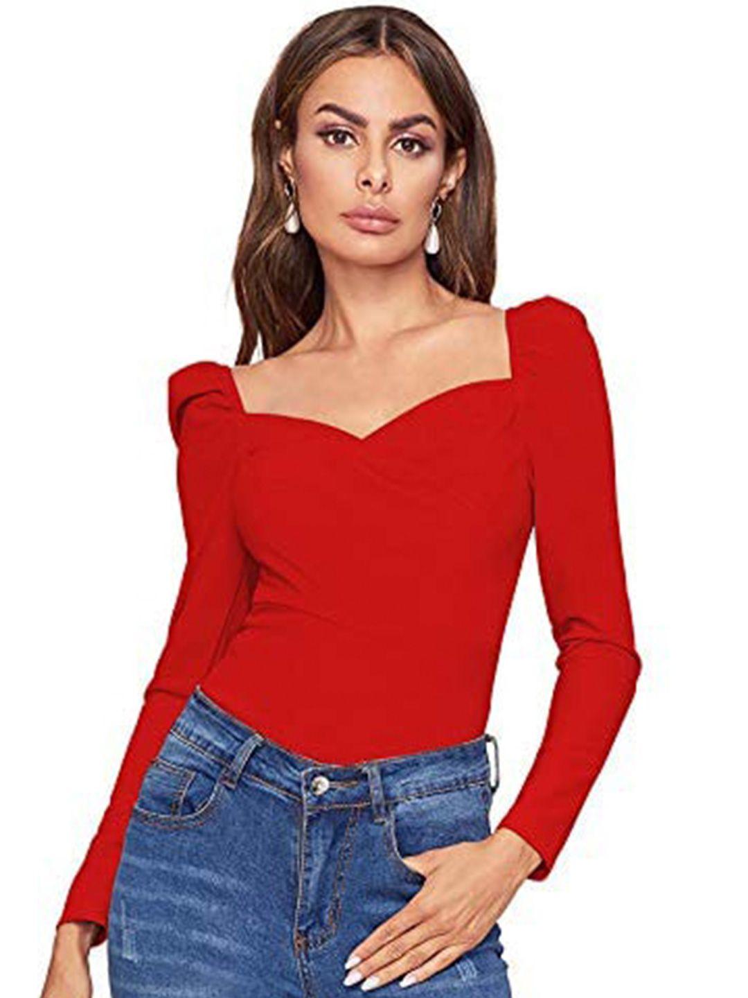 rajovati sweetheart neck puff sleeves fitted top