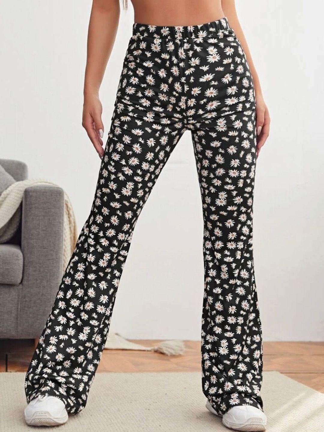 rajovati women black printed comfort high-rise trousers