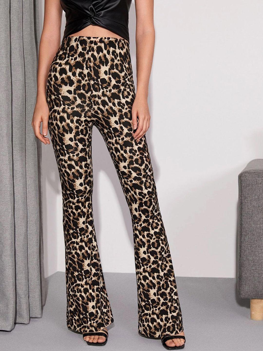rajovati women brown animal printed comfort high-rise trousers