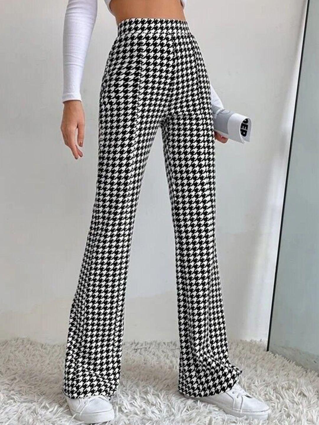 rajovati women white checked comfort high-rise trousers