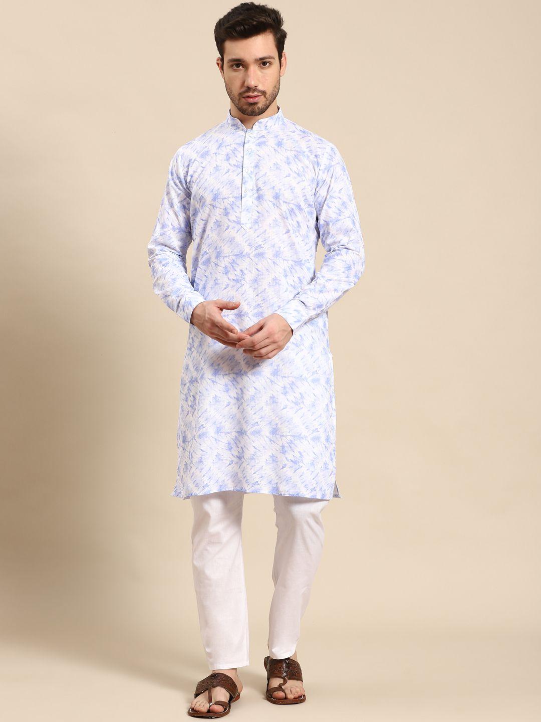 rajubhai hargovindas men blue & white tie and dye pure cotton kurta
