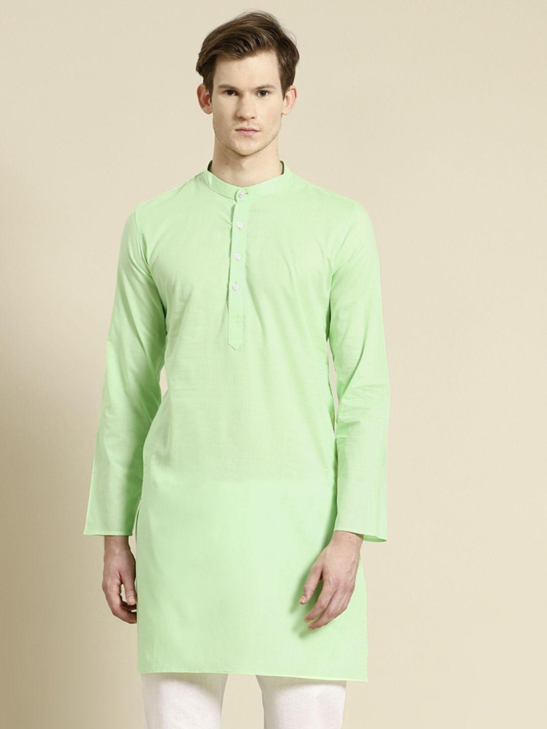 rajubhai hargovindas men green solid cotton straight kurta