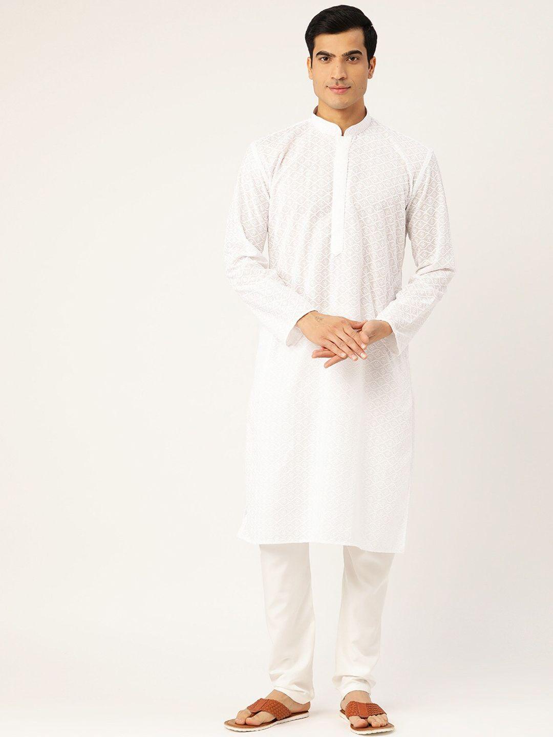 rajubhai hargovindas men white embroidered straight kurta