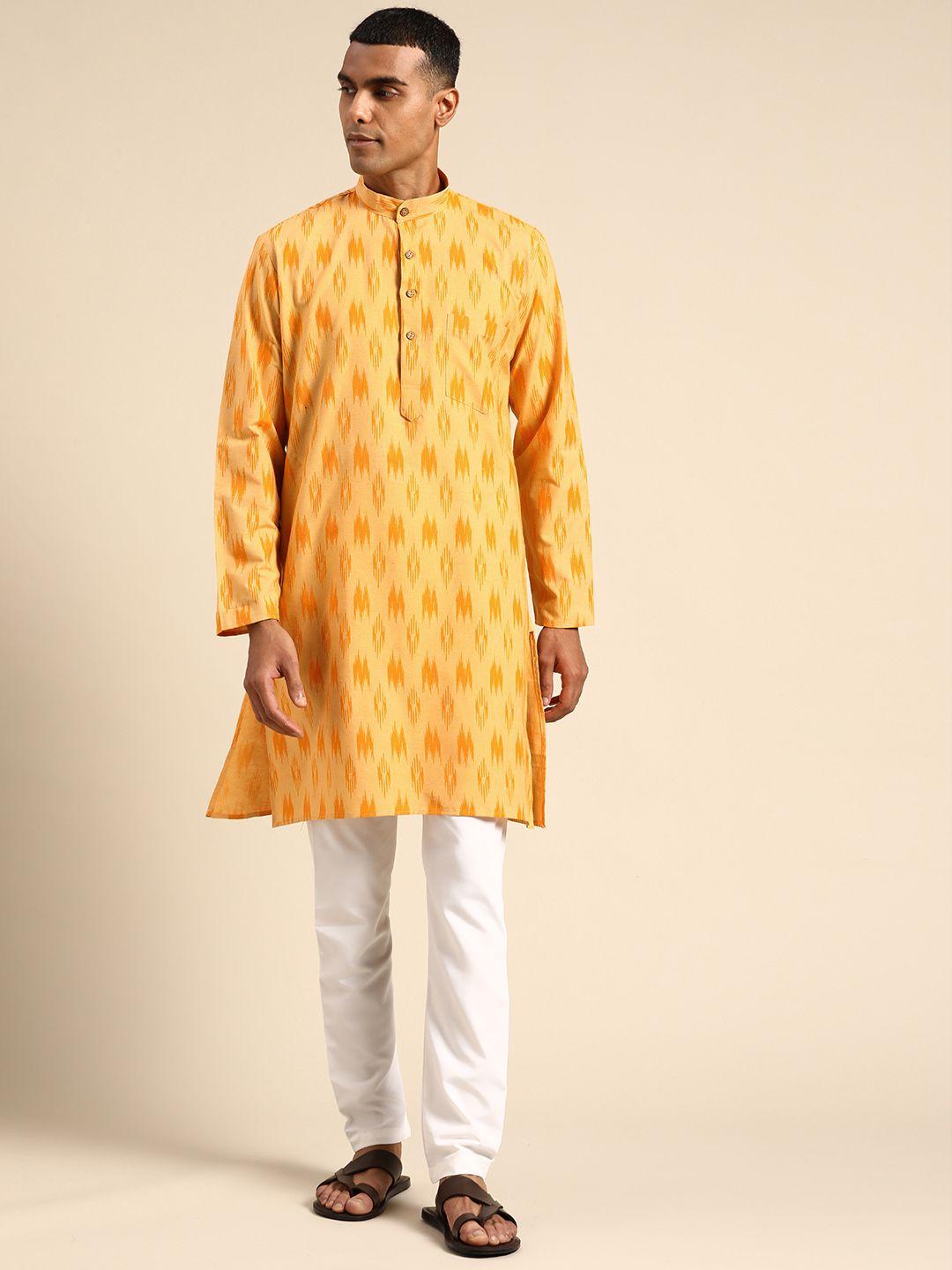 rajubhai hargovindas men yellow printed indie prints handloom kurta