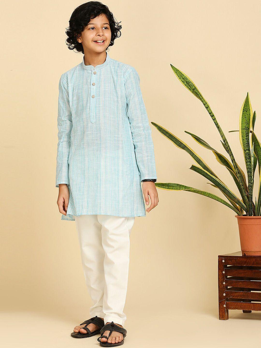 rajubhai hargovindas boys striped mandarin collar pure cotton kurta