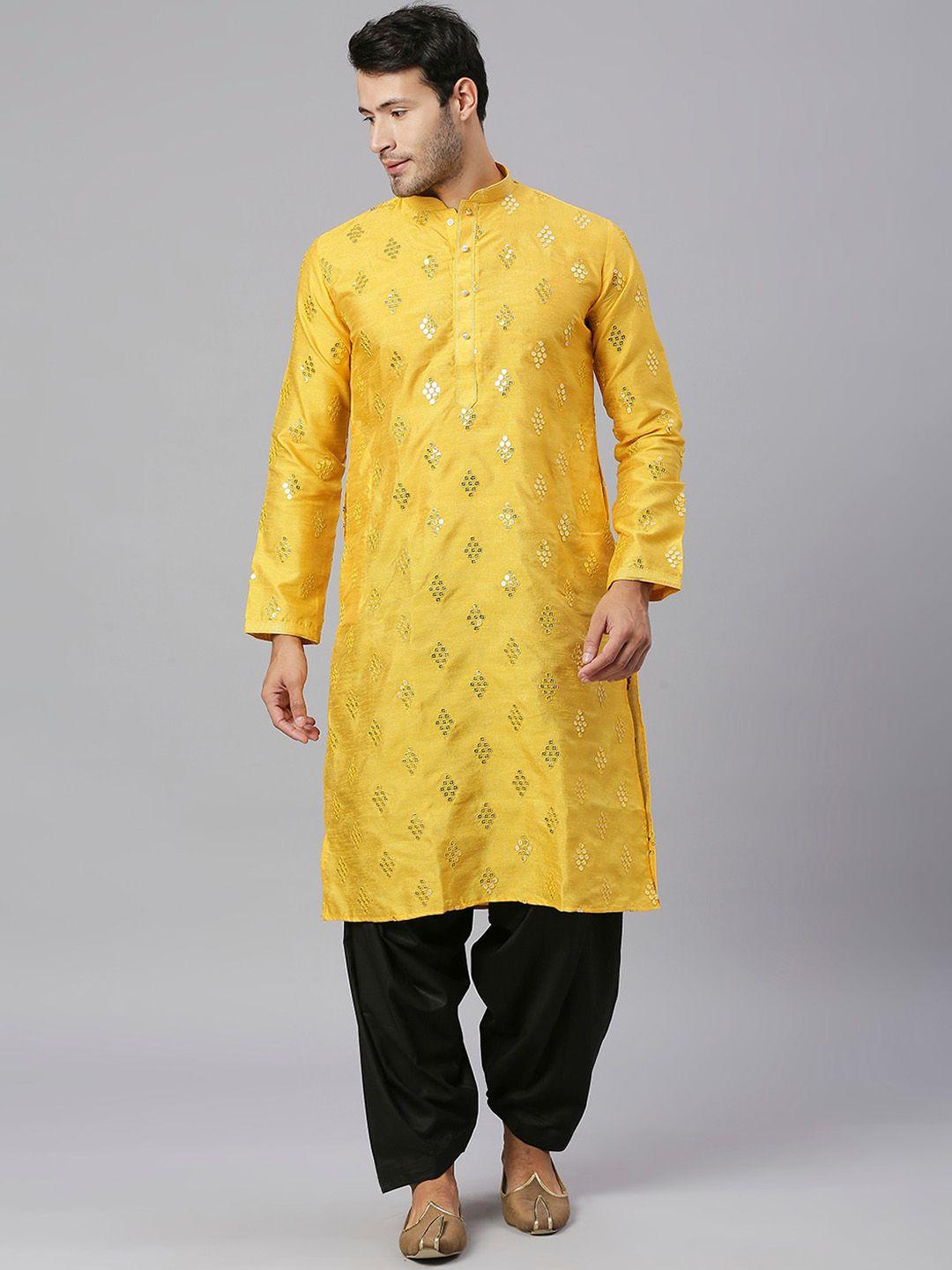 rajubhai hargovindas embellished mandarin collar sequinned silk cotton kurta