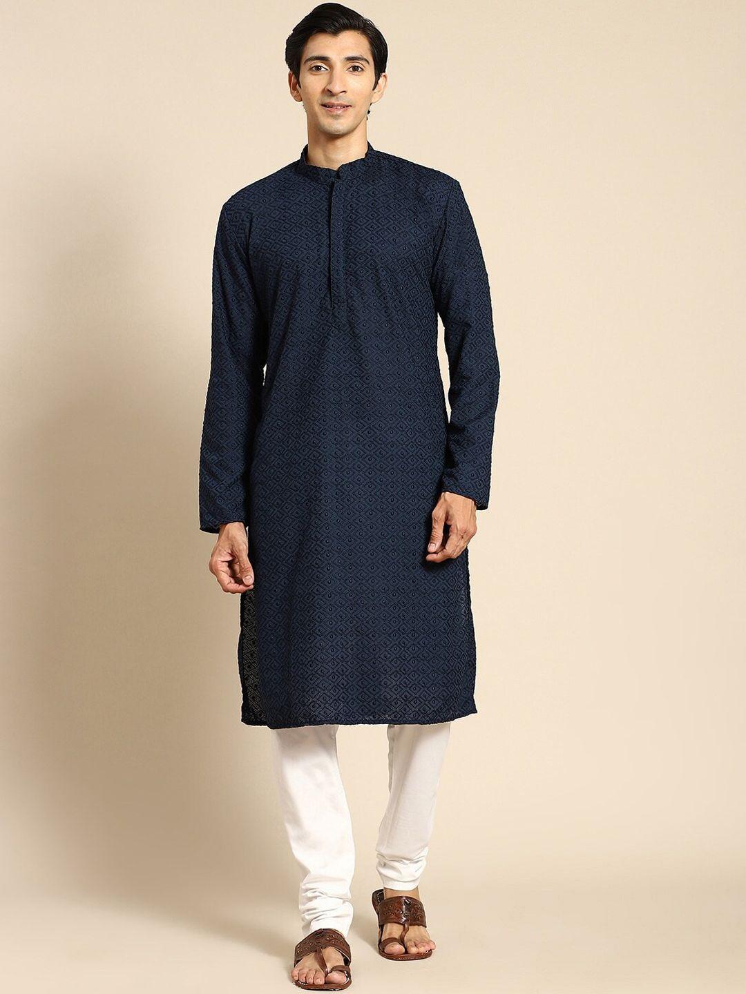 rajubhai hargovindas geometric embroidered chikankari cotton regular kurta