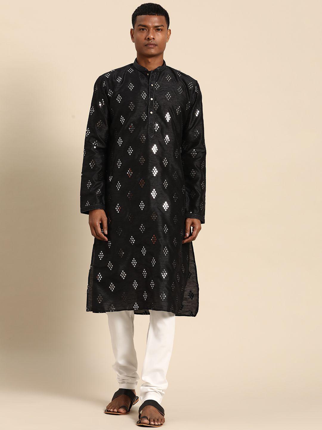 rajubhai hargovindas men black mirror work kurta with churidar