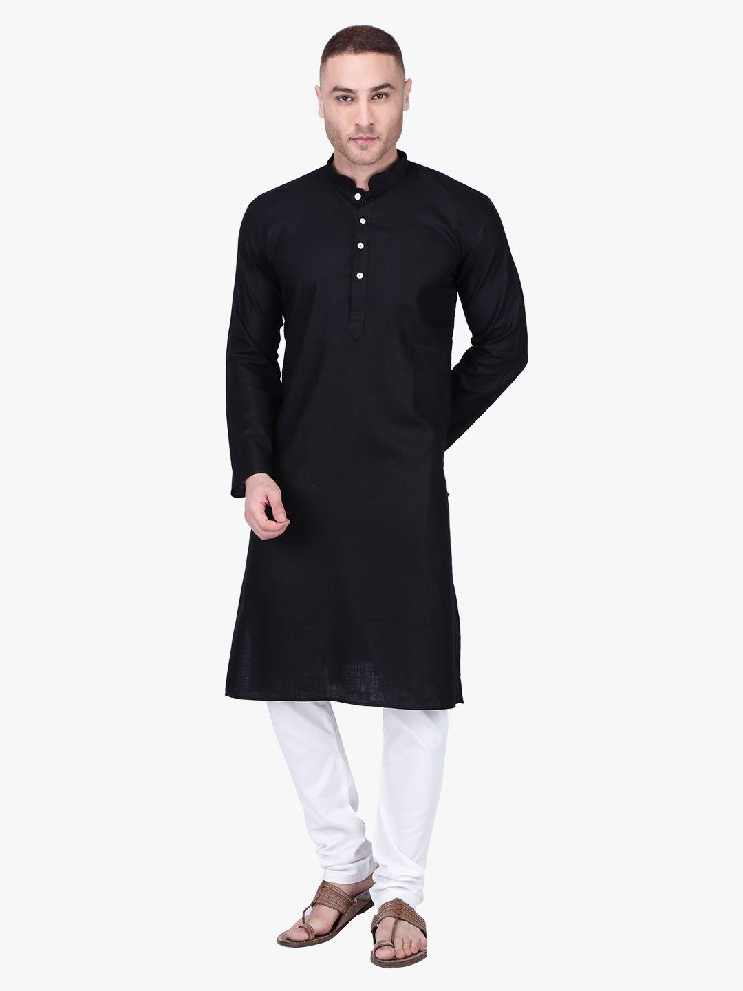 rajubhai hargovindas men black solid straight kurta