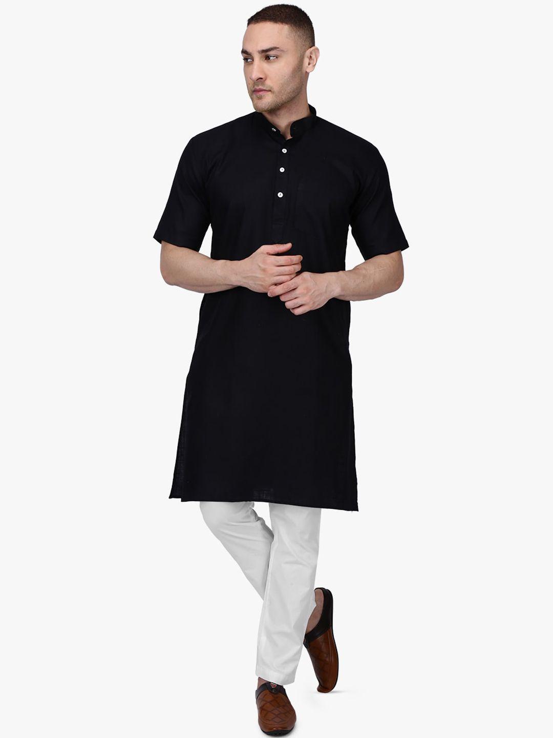 rajubhai hargovindas men black solid straight kurta