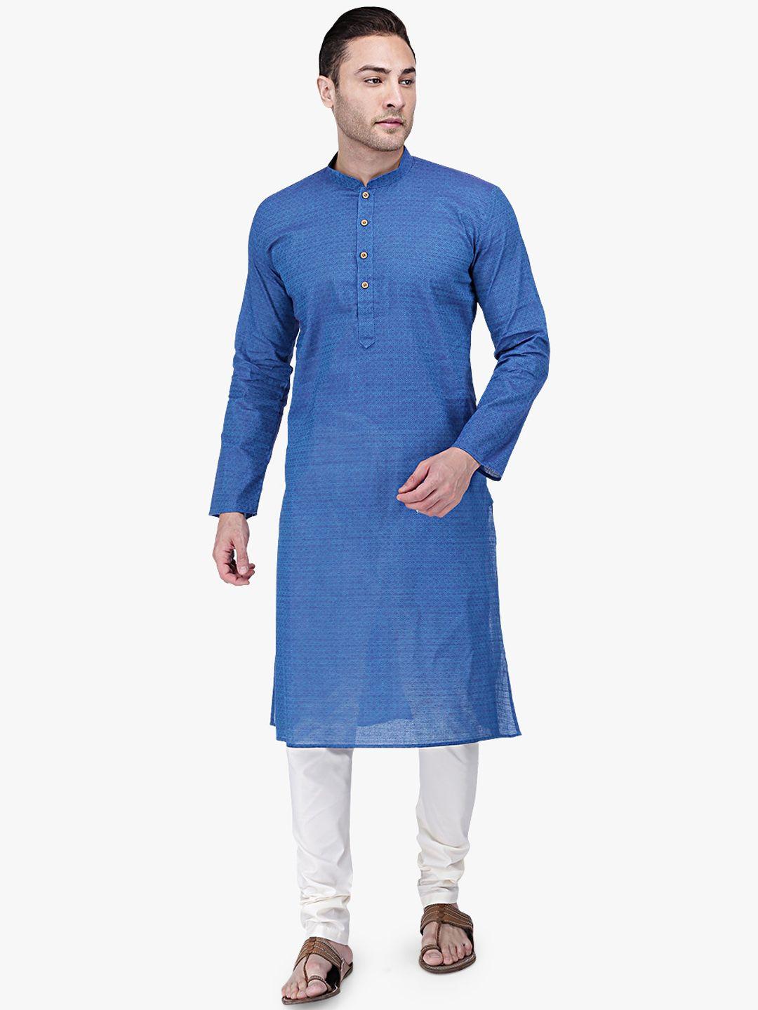 rajubhai hargovindas men blue & off-white solid kurta with pyjamas