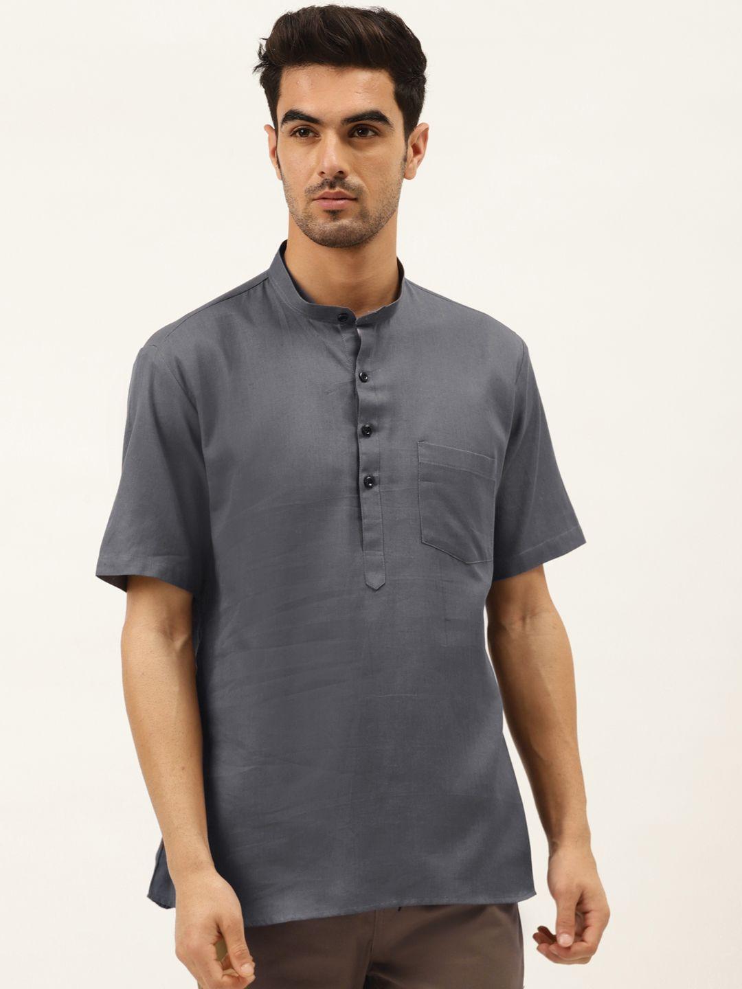 rajubhai hargovindas men charcoal grey solid straight kurta