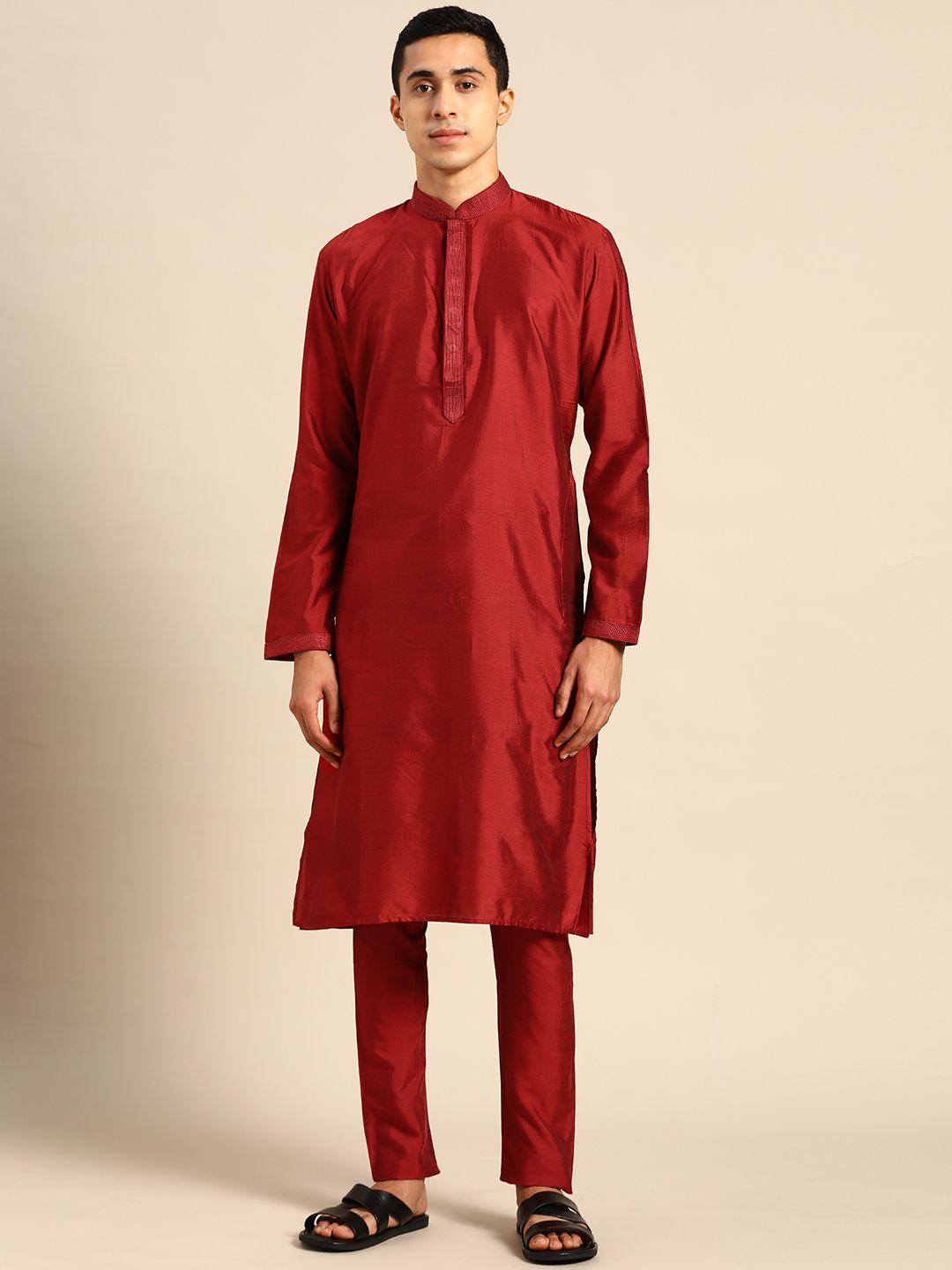 rajubhai hargovindas men maroon embroidered thread work kurta