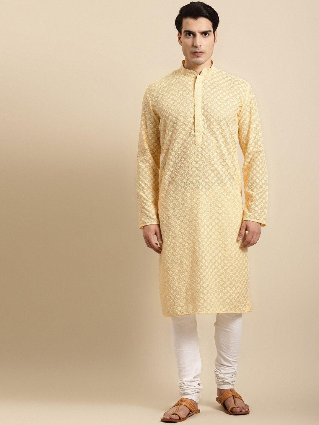 rajubhai hargovindas men off white regular pure cotton kurta with churidar