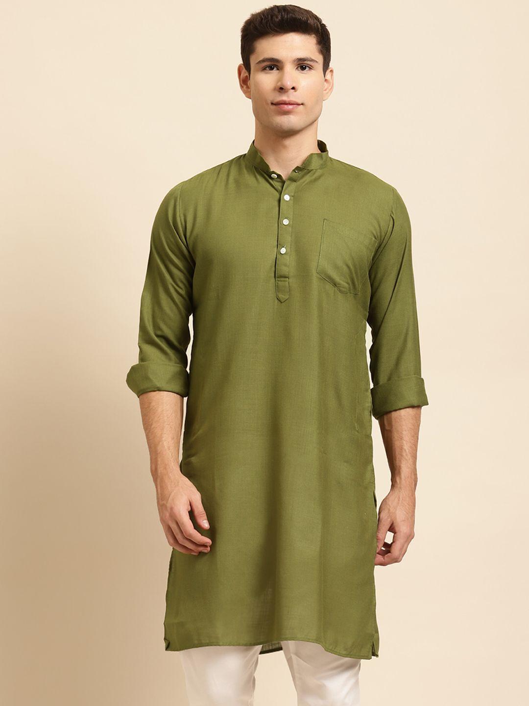 rajubhai hargovindas men olive green solid straight kurta