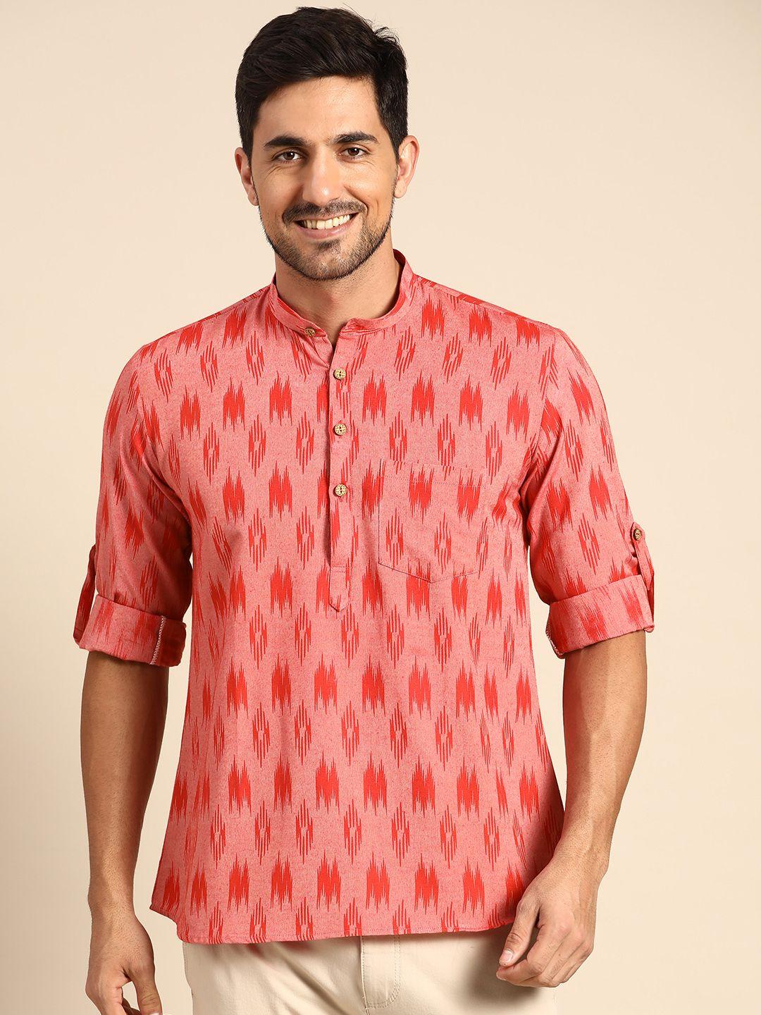 rajubhai hargovindas men red ethnic motifs printed handloom kurta